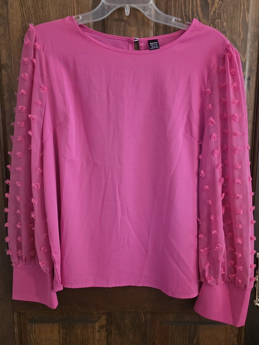 Textured Dot Sleeve Blouse — Hot Pink XL/12
